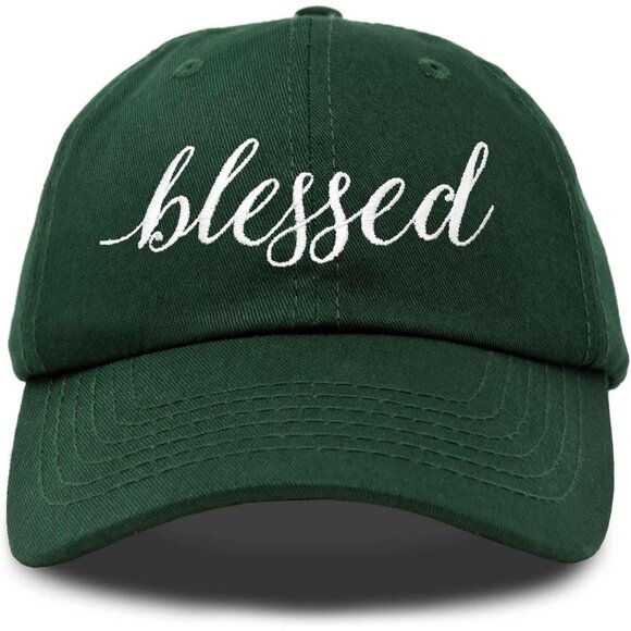 Women's Blessed Embroidered Green Soft Cotton Classic Dad Baseball Hat Cap - Picture 1 of 5